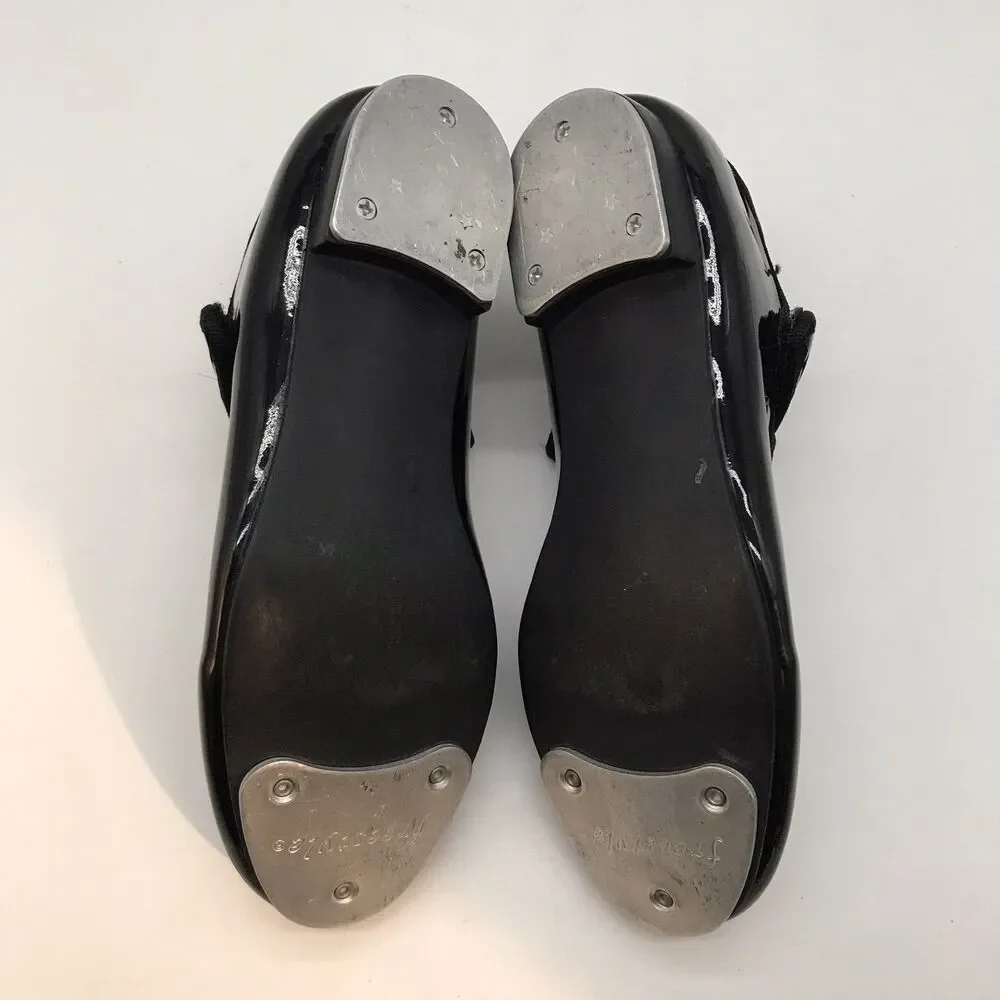 Danskin Freestyle Tap Dance Shoes Girls 13 Black Patent Leather Hook Loop Strap